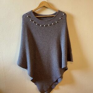 METRIC Gray Crochet Poncho with Pearl Accents, size M/L